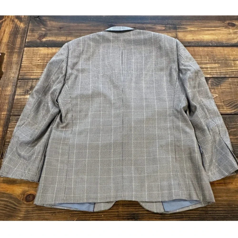Alan Flusser Blazer Gray Glen Check Silk Wool 3-Button Sport Coat 44R